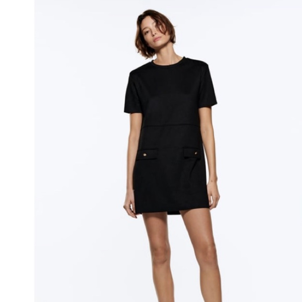 NWT Zara black faux suede dress